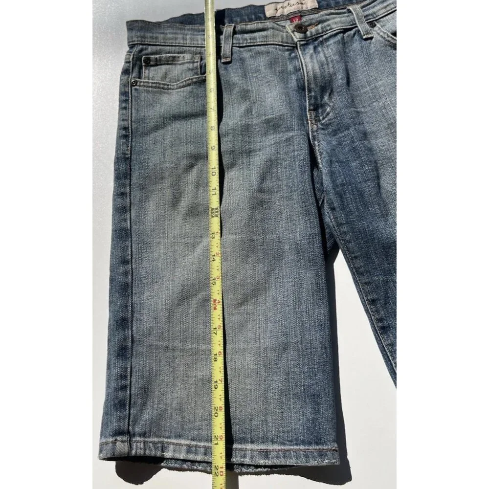 Just USA Blue Distressed Blue Ultra Mid Long Short Jean Shorts Women’s Sz 13